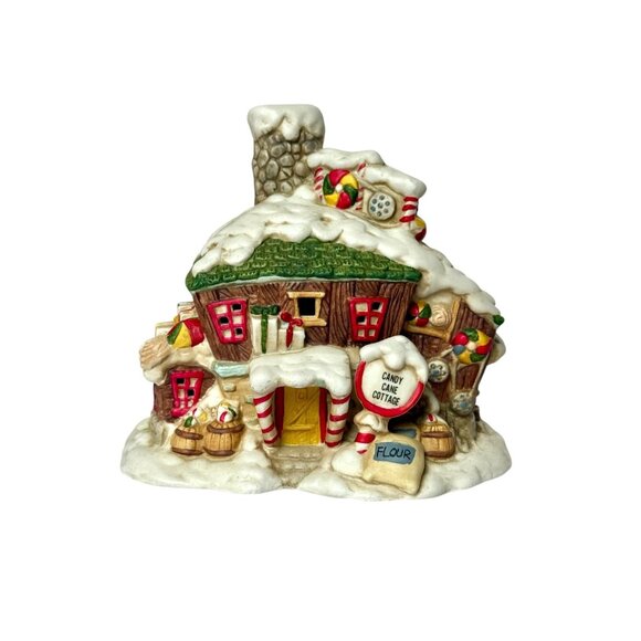 Vintage Christmas Village House Candy Cane Lane Cottage Snowy Holiday Decoration - Picture 2 of 8